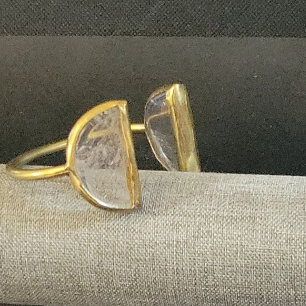 Gold Tone Clear Half Moon Open Cuff Bangle Bracelet Size 7.25 Ethereal